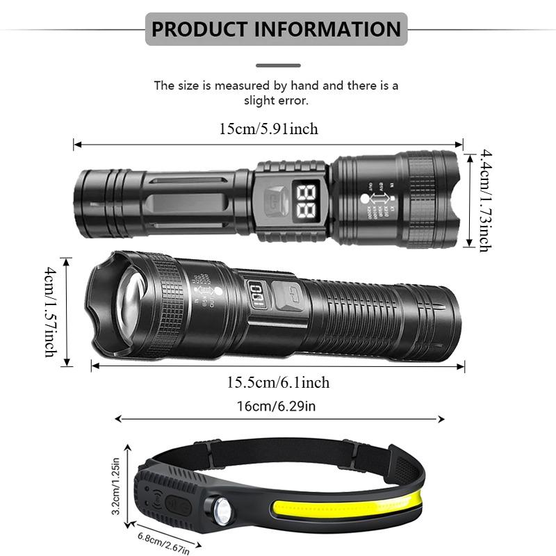 Wysokiej Mocy Latarki LED 2000LM Taktyczna Latarka ze Światłem Wyświetlacza Ładowanie USB Kemping Wędkarstwo Awaryjna Latarnia z Zoomem
