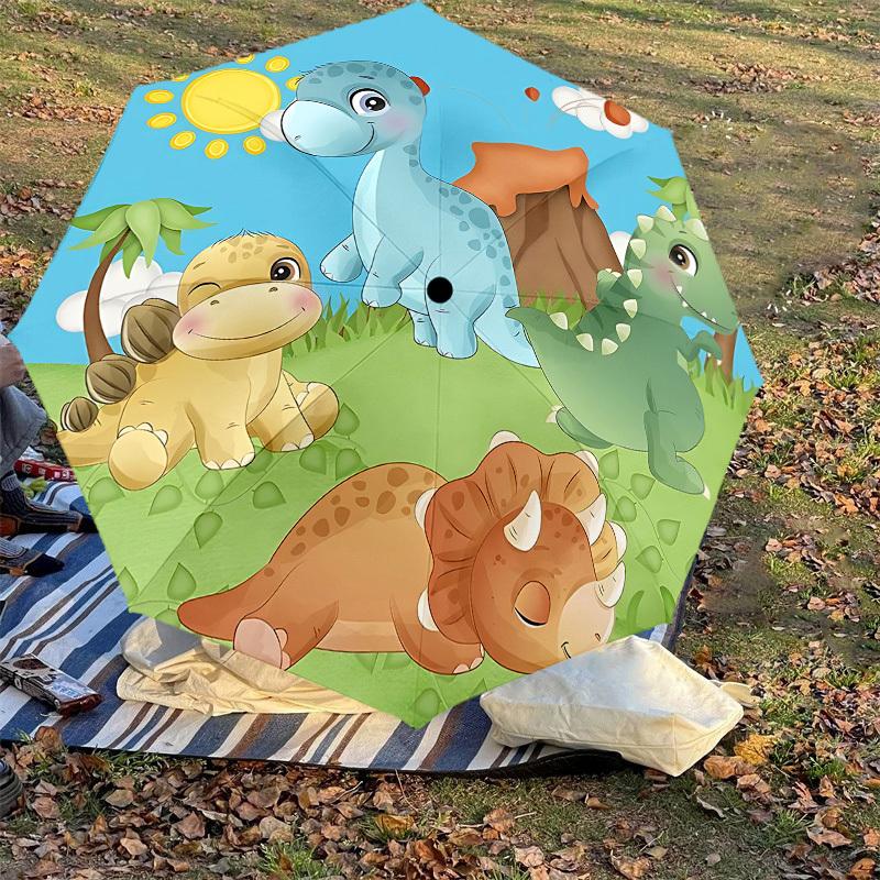 1PC dinosaur landscape Umbrella-8-Rib Reinforced, Automatic Open, Lightweight & Durable, Cute Fashion Accessory for Outdoor, Beach or Casual Use, Beac