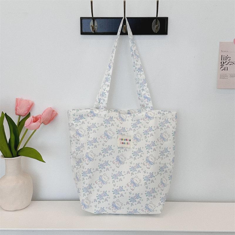 Wind Cartoon Embossed Canvas Bag Casual Shoulder Bag Cloth Bag Girl Out Shopping Handbag Bag