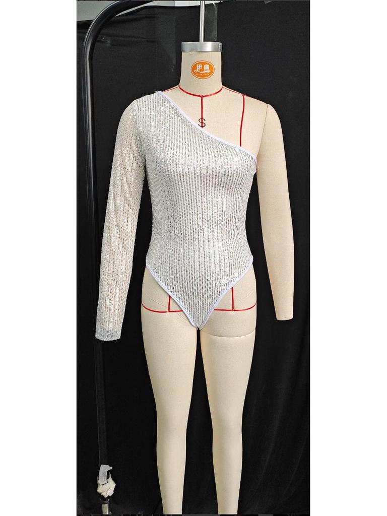 2025 Spring/Summer Sexy One-Shoulder Rhinestone Sequin Top