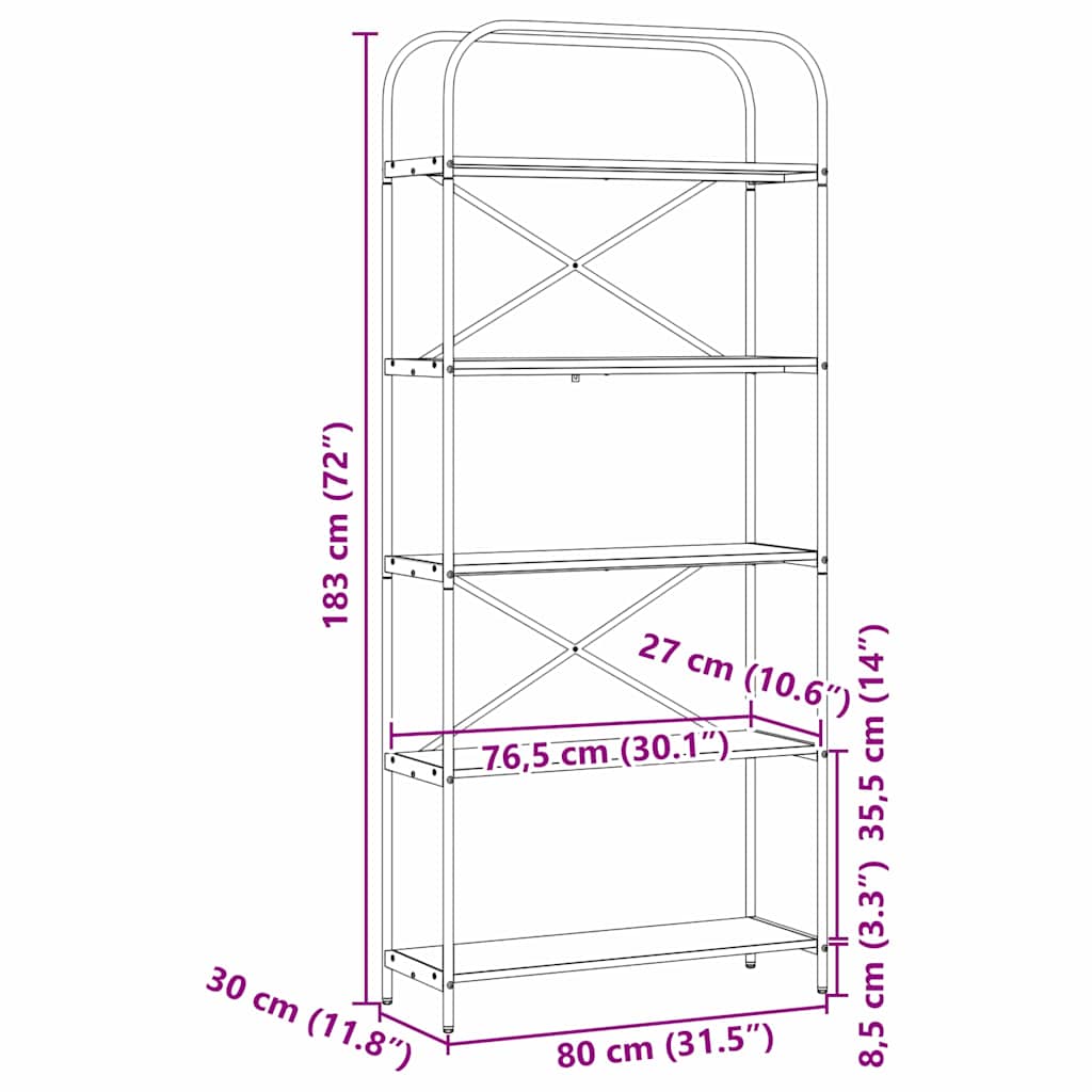 Bookshelf Sonoma Oak 80 x 30 x 183 cm Particleboard