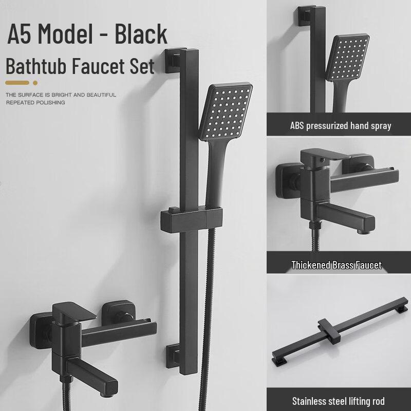 TLXT Black Square Shower and Bathtub Faucet Set