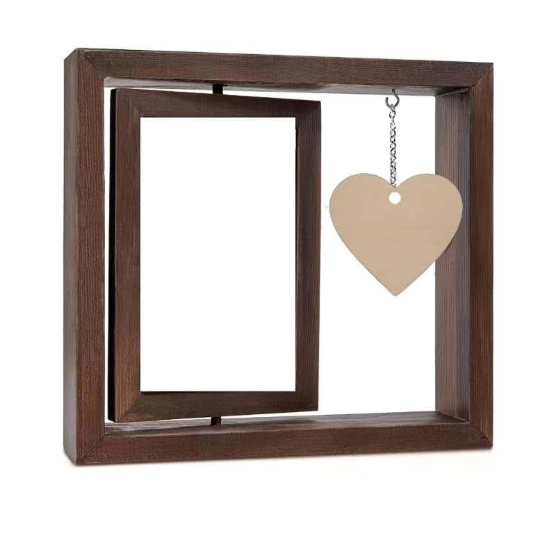 Rotating 4x6'' Photo Frame with Heart Shape Pendant Double Sided Picture Holder for Couple Wedding Engagement Gift