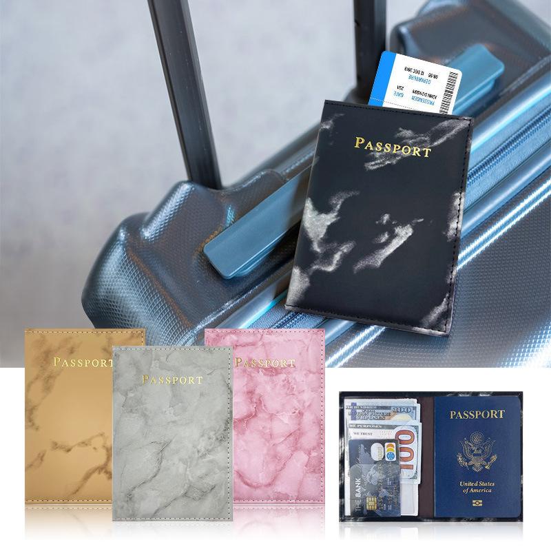 Marble Leather PU Passport Holder Wallet with Single Pocket Stitching