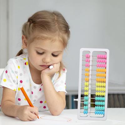 Kids Abacus Toy with Reset Button 13 Columns Preschool Math Counting Learning Toy Multi-Color Beads Calculator