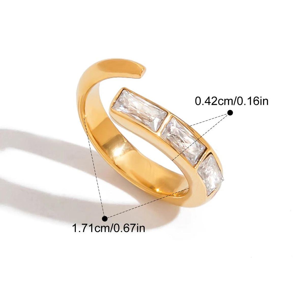 

Stainless Steel Shiny Square Zircon Irregular Open Ring 18k Gold Plated Geometric Stackable Waterproof Jewelry for Women Gift золотой