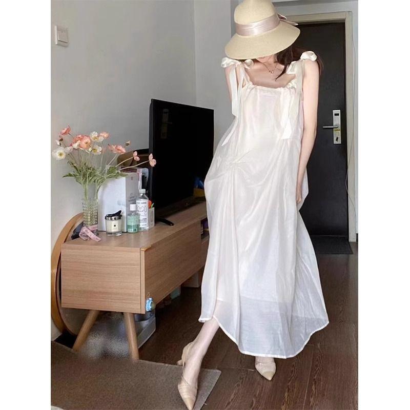 Pure wind straps premium white suspender dress women s summer Mori seaside beach vacation wind skirt S
