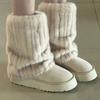 Flauschige Kunstpelz Beinwärmer Pelz Fersen Lange Stiefel Manschetten Abdeckung Hat Elastisch Ein Paar Karneval Stiefelabdeckung Y2K JK Uniform