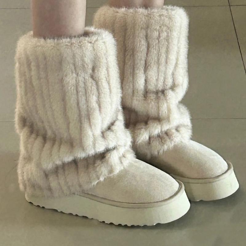 Flauschige Kunstpelz Beinwärmer Pelz Fersen Lange Stiefel Manschetten Abdeckung Hat Elastisch Ein Paar Karneval Stiefelabdeckung Y2K JK Uniform