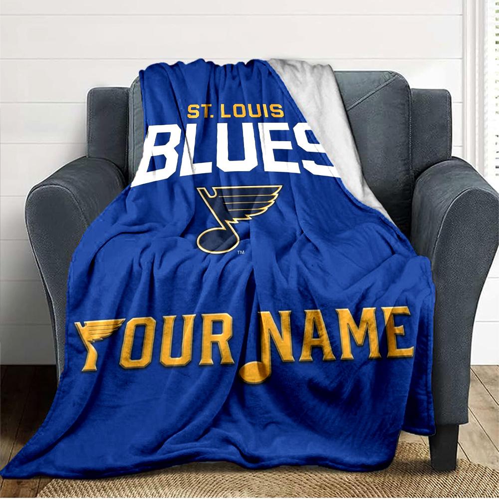 Name Custom St. Louis Blues Print Flannel Blanket High Quality Warm Comfortable Cover for All Seasons Perfect for Gifts Home Decor