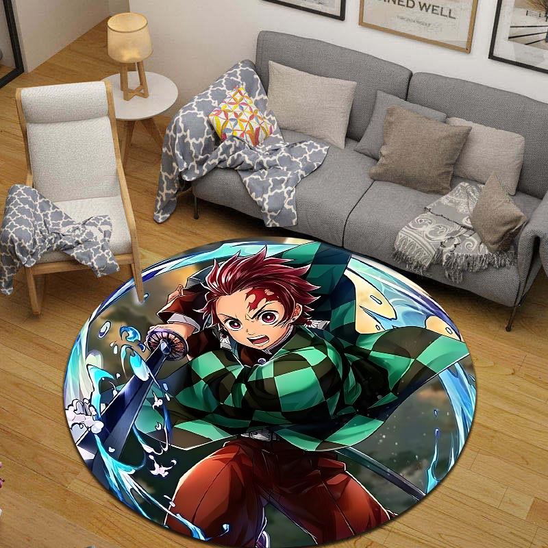 Round Floor Mat Demon Slayer Tanjiro Water Breathing Katana Action Gaming Setup