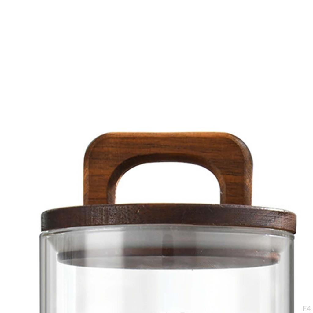 Clear Glass Storage Container with Wooden Lid for Tea, Food, Candy, Coffee, Sugar