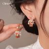 18K real gold electroplated silver needle zircon flower basket fireworks pearl stud earrings exquisite earrings women