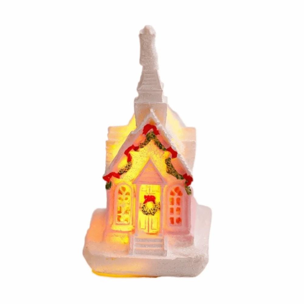 Resin Christmas Glowing Small House Luminous Cute Christmas House Ornament Pink Elegant Christmas Decorations Figurines