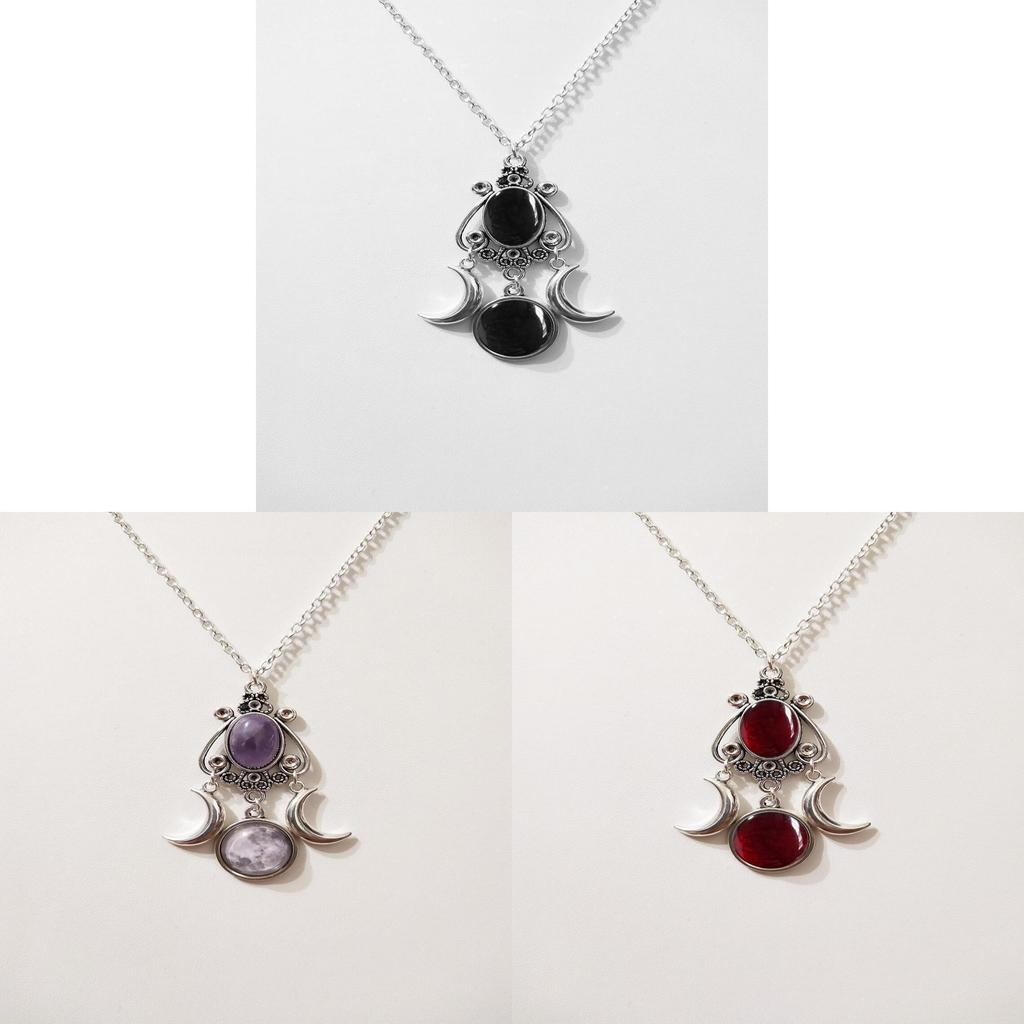 Moon Goddess Necklace With Amethyst Beads Vintage Alloy Jewelry For Women