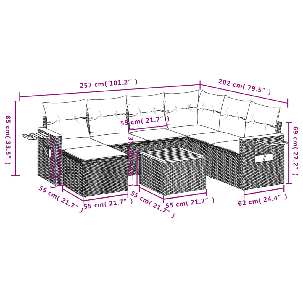 Vidaxl 8-Cz. Garden Lounge Set, With Cushions, Black