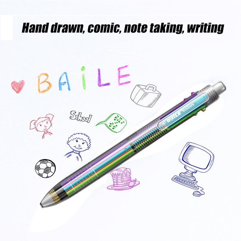 6 In1 Creative Multicolor Ballpoint Pen 0.7mm 6 Colors Ink Shool Office Painting Writing Kawaii Stationery Birthday Present