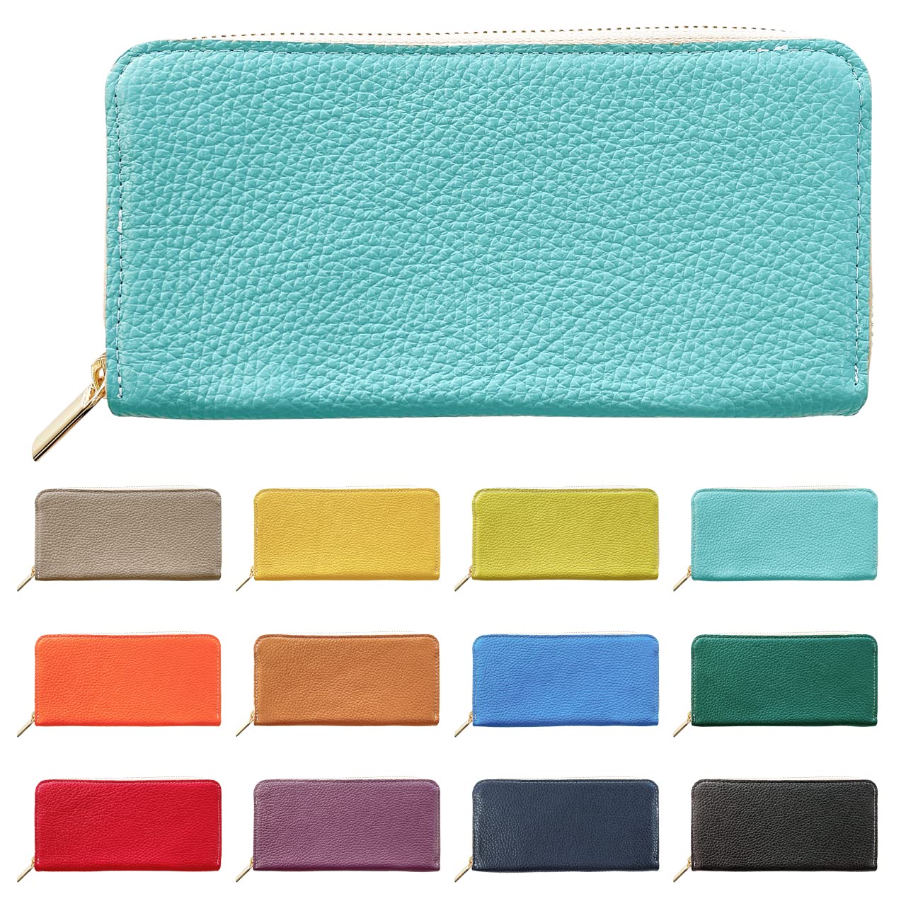 

Genuine Long Round Zipper Long Card Coin Mint Blue [leo&aoi] Wallet, Leather, Women s, Men s, Wallet, Wallet, Wallet, Storage, Purse, Leather,