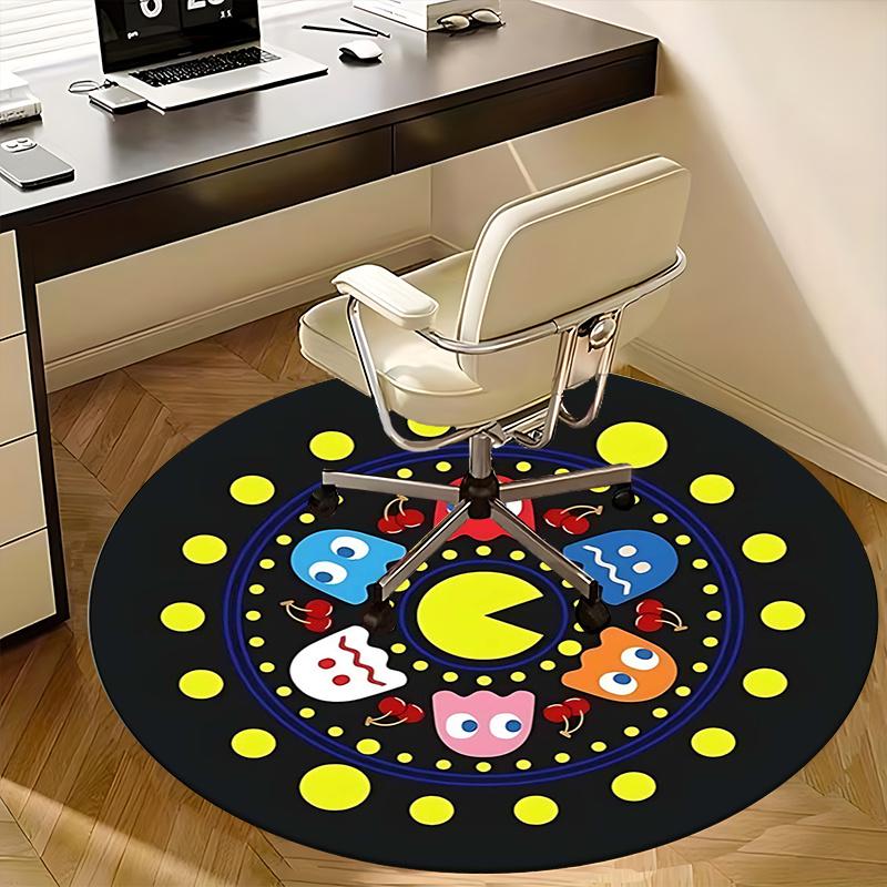 Pac Man Karakters, Retro Gaming Art Stoelmat Ronde Vloerkleed Kantoorvloerkleed, Machine Wasbaar, Antislip, Geschikt voor Woonkamers, Slaapkamers