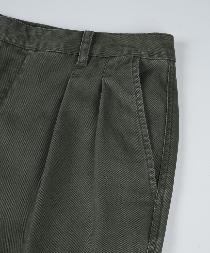 BIRBANTE Garment-Washed Twill Double-Pleat Chino Pants - Khaki