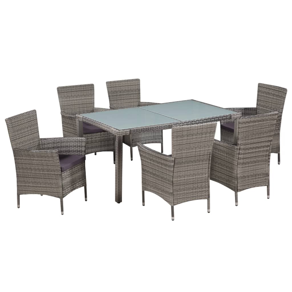 7 Piece Garden Dining Set with Cushions Poly Rattan Grey