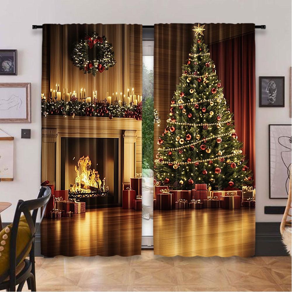 2 ks Vánoční závěsy Vánoční stromek Roztomilý Zimní svátek Vánoční dárky Sněhové vločky Elf Do okna obývacího pokoje Domácí závěsy