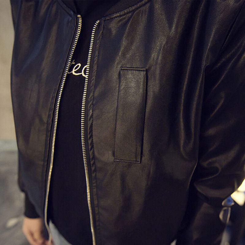 round collar leather jacket