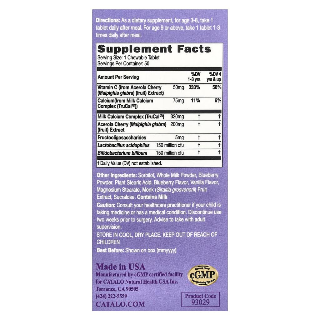 Children's Milk Calcium + Vitamin C Probiotic, Chewable Tablets 50