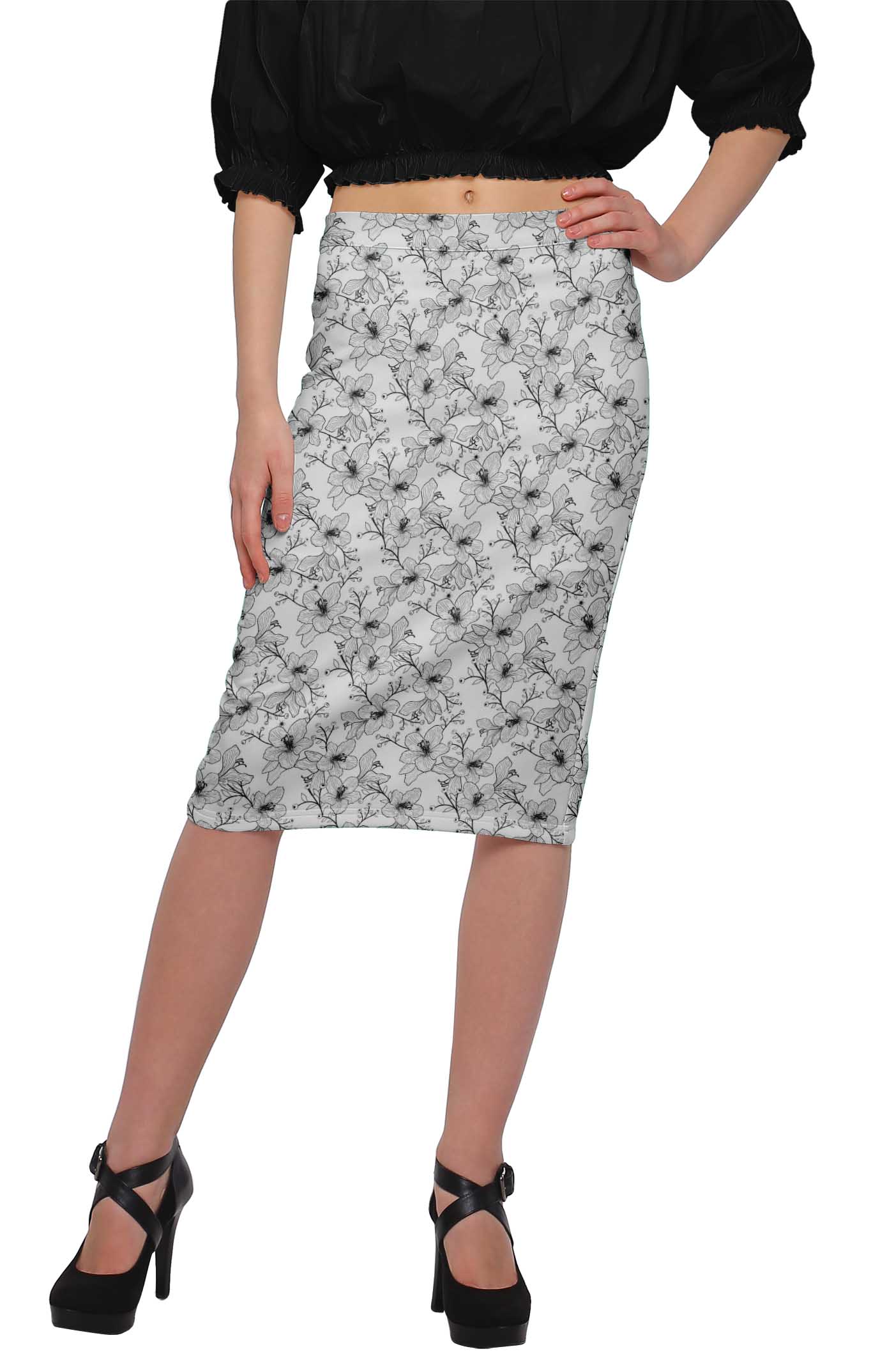 

Moomaya Poly Spandex Skirt Printed Pencil Skirt Plus Size Summer Wear XS-M чорний