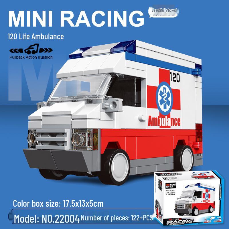 Pull-Back Assembly Toy Set: Campervan, Race Car, Ambulance, Fire Truck