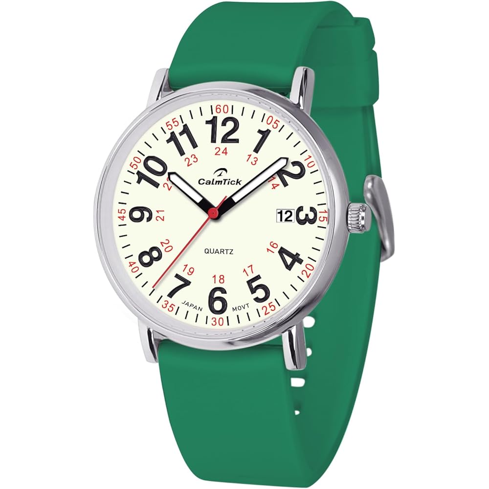 CalmTick Nurse Watch Analog Simple Cute Waterproof 3ATM Unisex Silver Dark Green