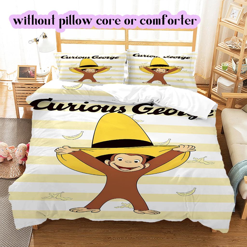 Curious GeorgePattern Bedding Quilt Set Quilt Cover Pillowcase Home Decoration Birthday Gift (1 * duvet cover + 2 * pillowcase, without core)