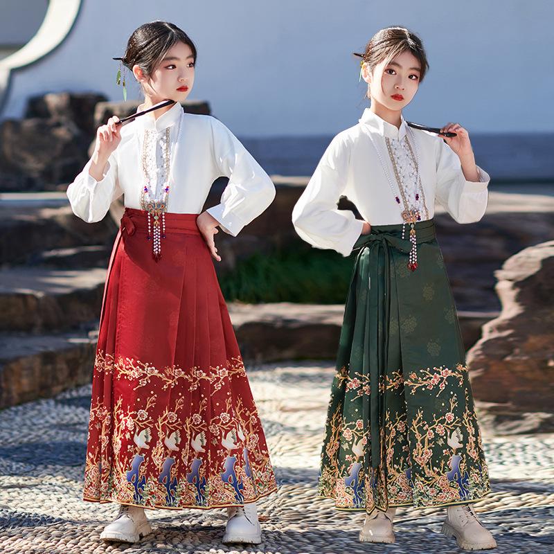 Hanfu für Kinder, Hanfu für Mädchen, chinesischer Stil, verbesserter Anzug mit Pferderock, Frühling, Sommer und Herbst, antiker Stil, Hanfu aus der Ming-Dynastie