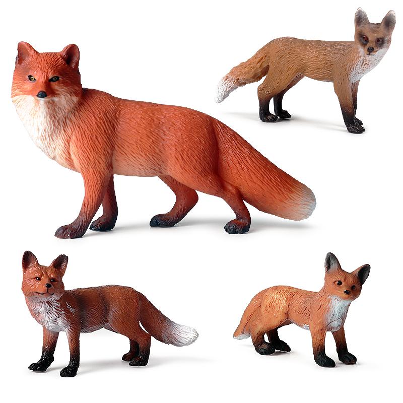 Oenux 4PCS Mini Christmas Toy Cake Toppers Simulation Jungle Fox Animals Model Home Decoration Accessory Education Kid Xmas Gift