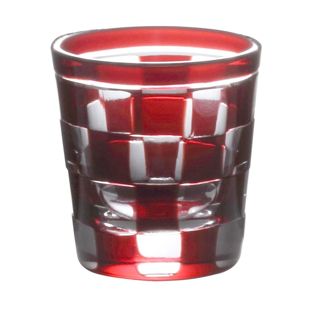Dinner Luxe Cut Glass Checkered for Cold Ichimatsu Kouga Takumi-fu Cup, Small, Pattern, Sake, 55xH58mm, 65cc, Red, PNO.333613