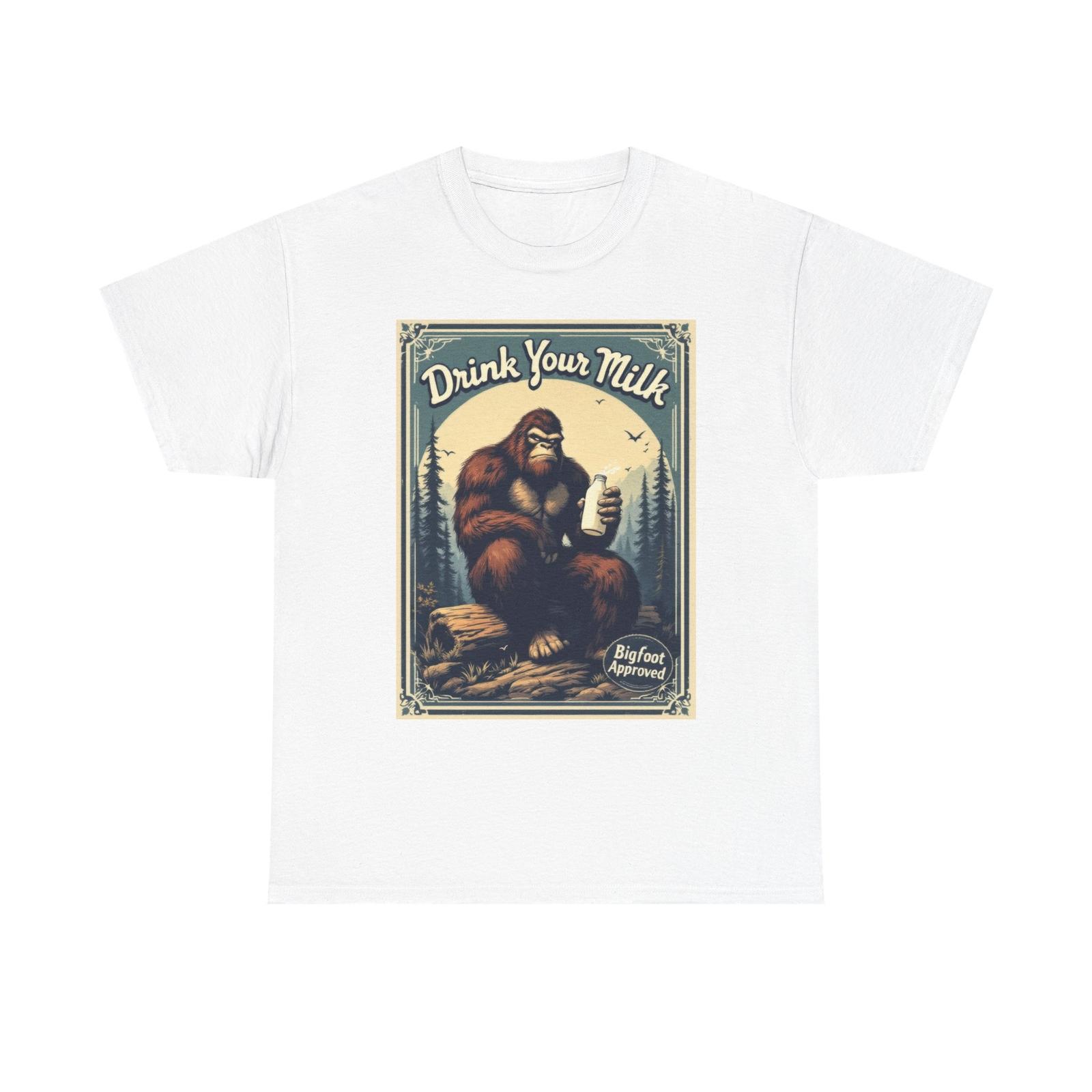 Bigfoot Says Drink Your Milk T-Shirt Funny Cryptid Message Sasquatch Weird Shirt 3XL