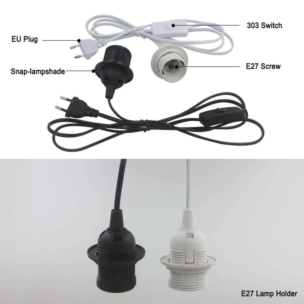 Lamp Base Holder Power Cord Cable 1.8m E27 EU Hanging Pendant LED Light Fixture Lamp Bulbs Socket Cord Adapters With Switch 220V