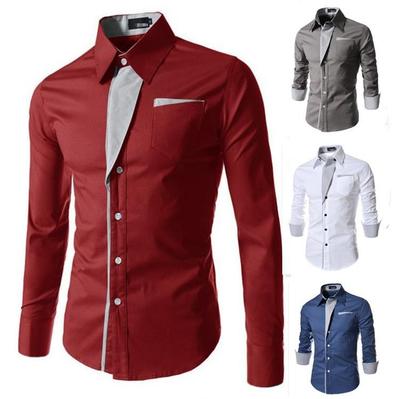 Men's Stylish Striped Long Sleeve Slim Fit Color Block Shirt, Four Colors A20