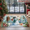 2D Flat Printing Winter Snowscape Snowman Indoor Doormat, Winter Forest Snowman Indoor Non-Slip Carpet, Squirrel Rabbit Red Bird Holly Berry Pattern D