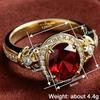 Huitan Anelli Nuziali Ovali Dorati con Zirconia Cubica Rossa per Donne Accessori Eleganti Temperamento Gioielli per Feste di Anniversario