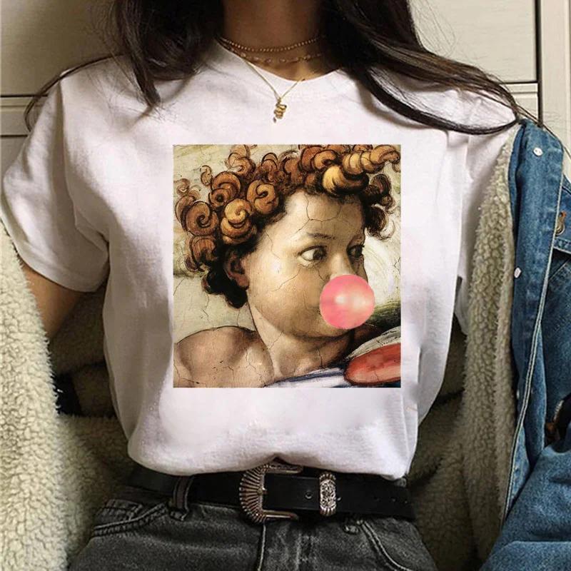 Vaporwave Michelangelo Tshirt Aesthetic T Shirt Women Fashion Harajuku Tshirt Casual Graphic T-shirt Tee Female Tops Tee Clothe