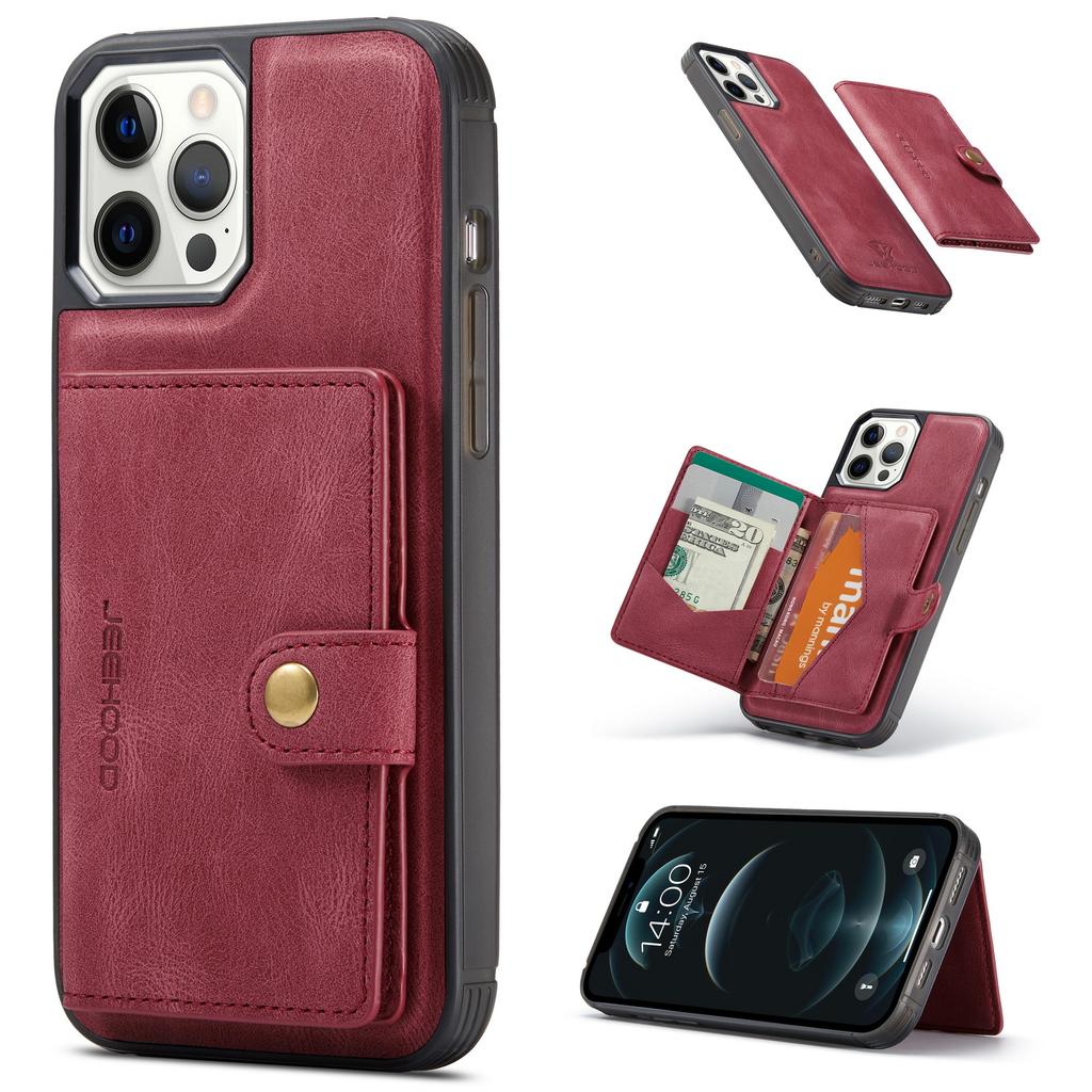 For iPhone 12 Pro Max Case Magnetic Detachable Leather Back Phone Cover Card Holder Kickstand