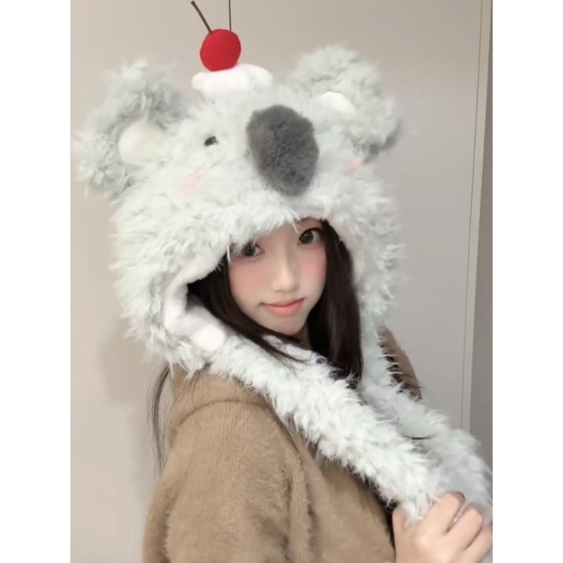 Damen S Koala Plüsch Ohrenklappen Wintermütze Warm Verdickt Für Große Köpfe