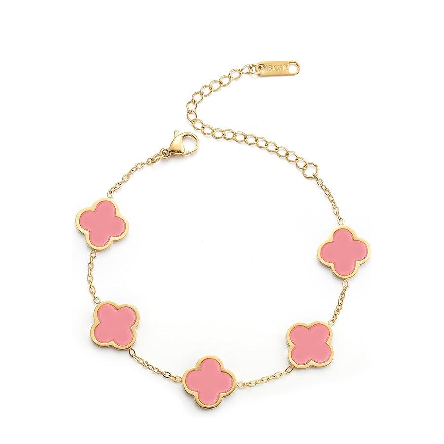 18K Gold Plated Four-Leaf Clover Bracelet with Mother-of-Pearl, Titanium Steel Jewelry Piece, Double-Sided Smooth Surface