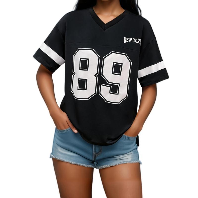 

Women S Summer European And American New INS Simple Street Versatile Casual Loose Oversized Letter Printed Short Sleeved T-Shirt S