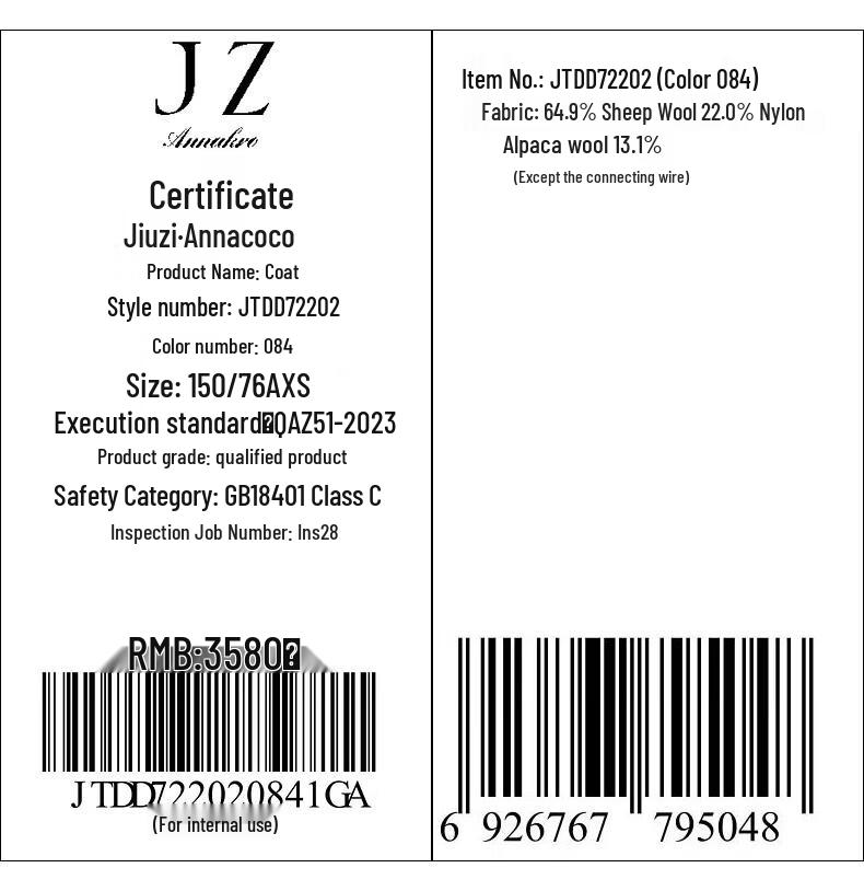 JZ ANNACOL Women's Retro Wool Double-breasted Mid-length Coat