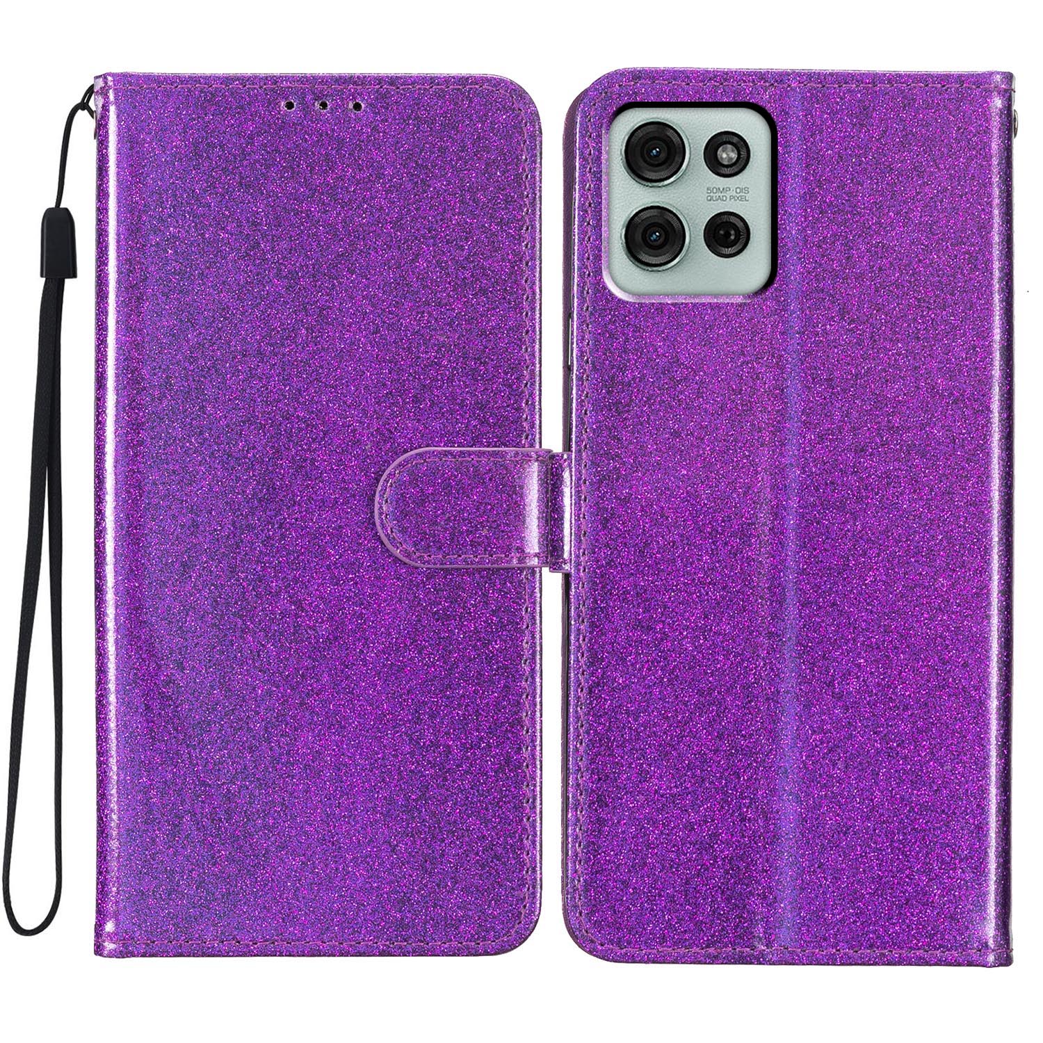 

For Motorola Moto G75 5G Wallet Case Glitter Anti-Scratch Leather Phone Cover Stand Purple