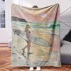 Woman Carrying Surfboard On Beach - Themed Blanket - Comfortable Flannel Fabric Hypoallergenic Suitable for All Seasons - Ideal Fo