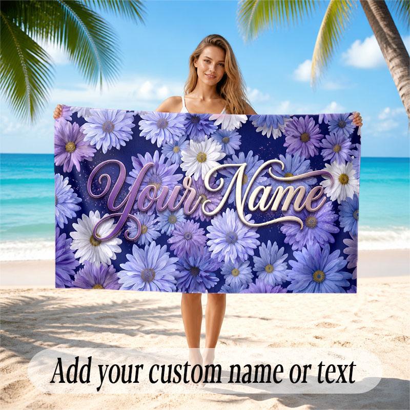 Floral Garden Theme Soft Beach Towel Personalized Custom Name Text Towel Portable for Beach Pool Travel