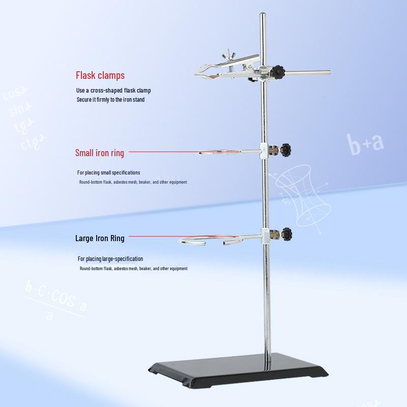 Iron Stand with Square Base for Laboratory Experiments - Complete Set with Flask Clamp & Burette Holder